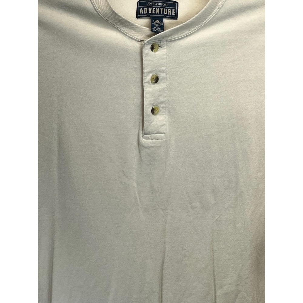 Vintage John Ashford Adventure Mens Tan Cotton Short‎ Sleeve Henley XL - Picture 4 of 7